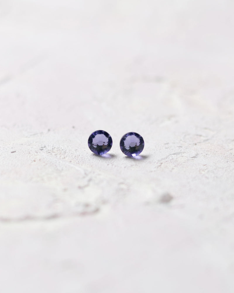 Close product view of the Starry Eyed Bridesmaid Earrings in tanzanite crystal.