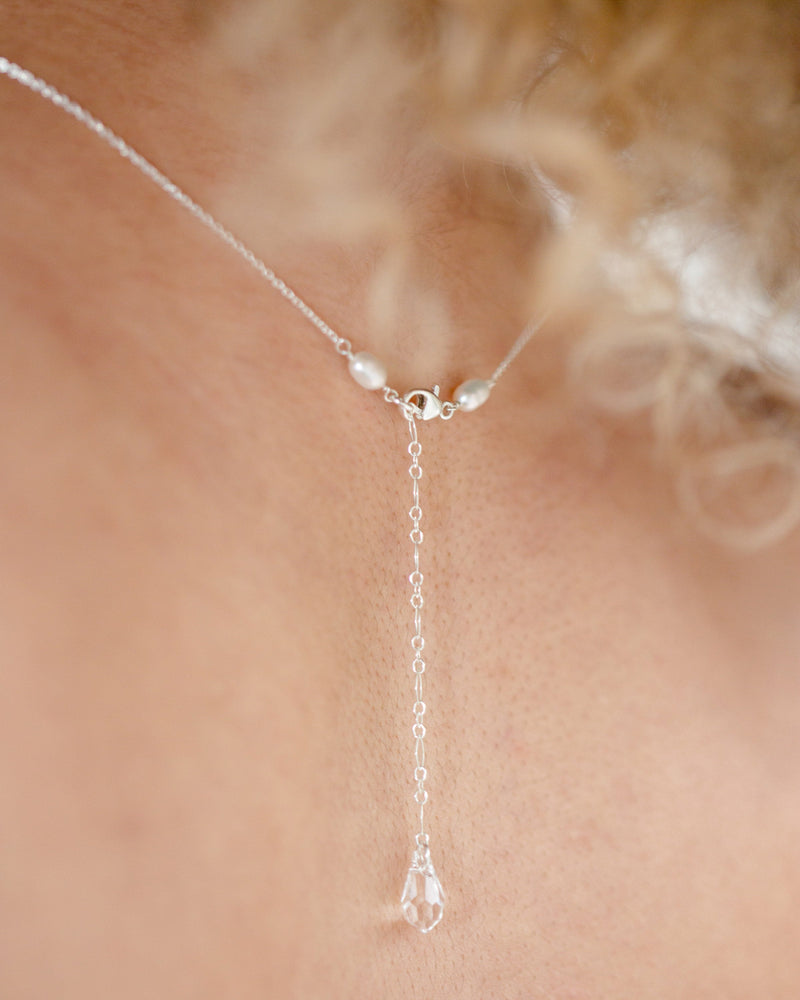Back view of the 2" back extender on the standard Teardrop Pearl Necklace.