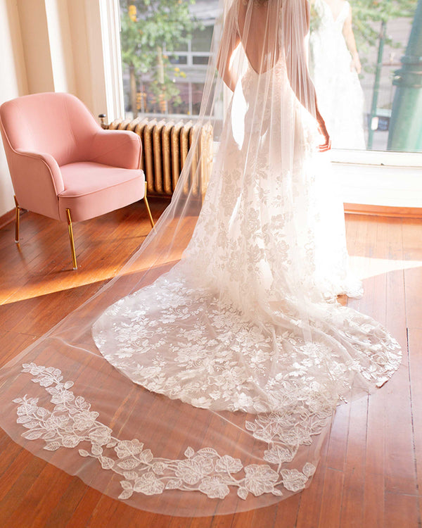 Bottom view of the Camellia Luxe Veil in extended chapel.