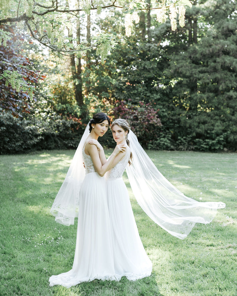 bridal veil cascading leaves wedding veil long
