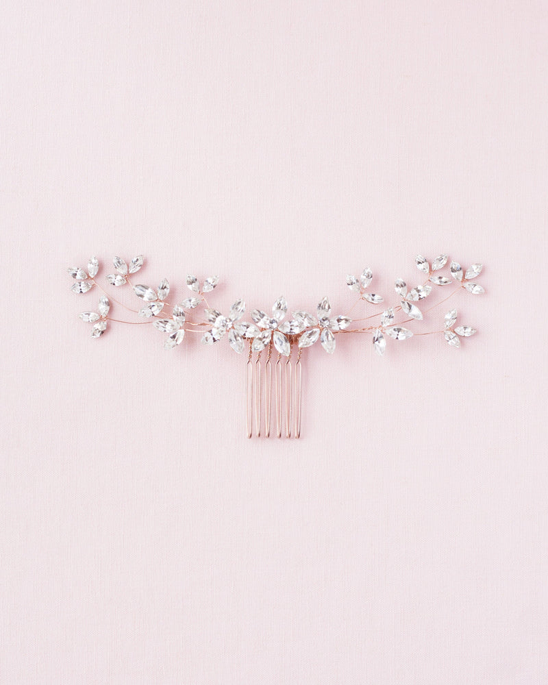 Flatlay of the Crystal Blossoms Comb in rose gold.