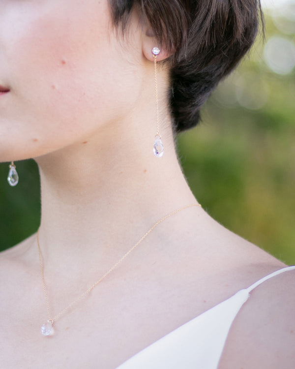 Close model view of the Dewdrop Luxe Jewelry Set in gold.